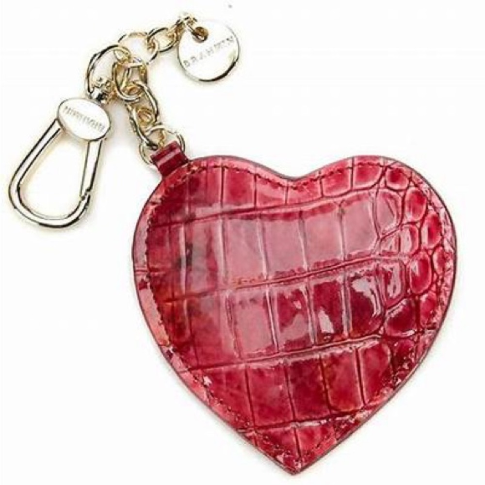 NWT Brahmin Carnation Red Leather Heart Key Fob Tassel Charm